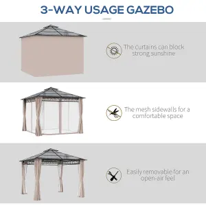 Outsunny 3 x 3 (m) Double Roof Hard Top Gazebo with Nettings & Curtains