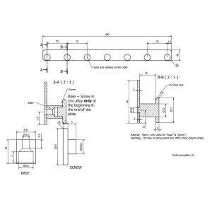 GoodHome Koros Steel 7 Hook rail, (L)482mm (H)40mm