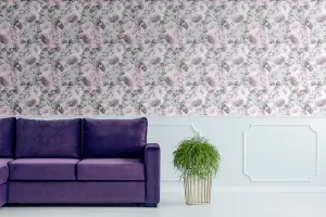 Boutique Garland Lilac Floral Smooth Wallpaper