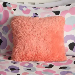 Fluffy Fleece Cushion Plump Filled Supersoft Warm Chair Pillow, Square - Coral