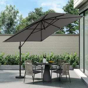 3M Dark Grey Canopy Tilt Garden Roman Umbrella with Fan Shaped Base