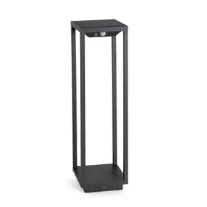 Luminosa Saura LED Outdoor Bollard Light Dark Grey, Solar Powered with PIRSensor IP54