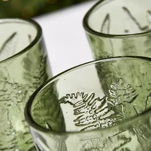 Set of 8 Vintage Luxury Green Leaf Embossed Drinking Wine Glass Wine Goblets 230ml