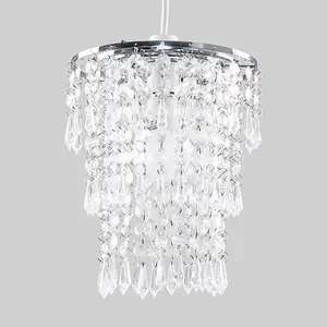 ValueLights Pair Of Modern Chrome Chandelier Pendant Shades With Clear Acrylic Jewel Droplets