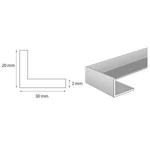 Pack of 3 - nielsen Aluminium L-Shaped Angle Profile, Natural Mill Finish, 2000x30x20mm, Thickness: 2mm, Length: 2m