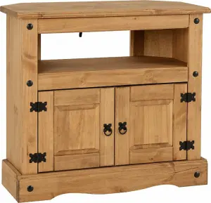 Corona Corner 2 Drawer TV Unit in Distressed Waxed Pine