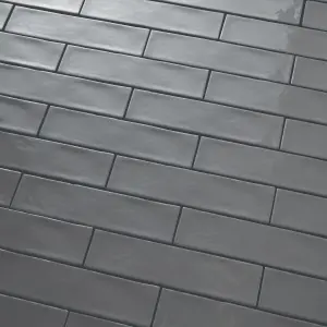 Vernisse Steel grey Gloss Ceramic Wall Tile Sample