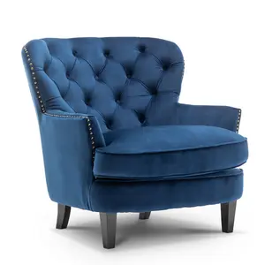 Velvet Blue Buttoned Ava Accent Chair