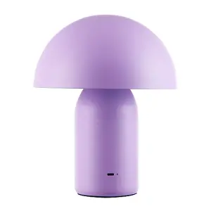 Modern Rechargeable Mushroom Table Lamp in Mat Lilac with Touch Dimmer Button