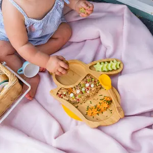 Tiny Dining - Rabbit Bamboo Suction Baby Feeding Set - Green - 4pc