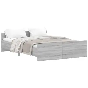 Berkfield Bed Frame with Headboard and Footboard Grey Sonoma 135x190 cm