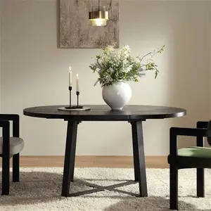 BERN Extending Round Dining Table With Metal Legs, Black Modern - Daals - Dining Tables