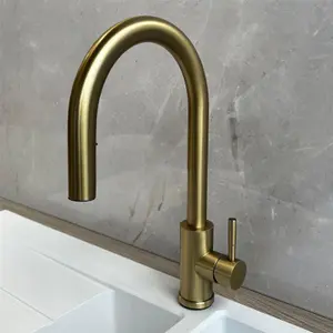 Liquida EPO11BR Single Lever Pull Out Mixer Brushed Brass Kitchen Mixer Tap