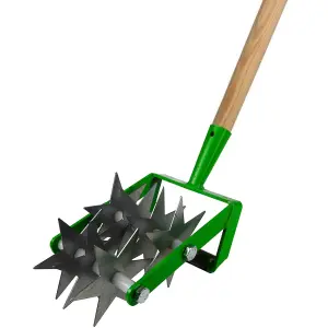 Rotary Soil Cultivator, 2-in-1 Hand Tool - Soil Rejuvenator, Hand Scarifier Head & Handle, 14 cm / 5" Wide, Gardening and Farming