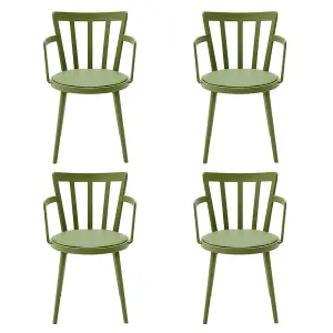 4 Pcs Green PP Dining Chairs PU Leather Padded with Armrest