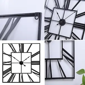 Metal Wall Clock Roman Numeral  Square Oversized Decorative 590mm