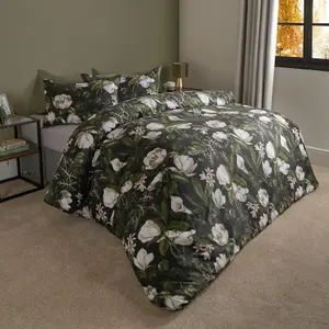 Floral Duvet Cover Quilt Bedding Set Reversible Pillowcase, Green - Superking