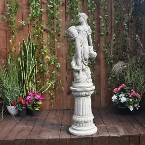 Conservatory Female Statue with Basket on a Fancy Pedestal