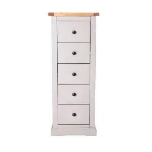 Loreo 5 Drawer Narrow Chest of Drawers Brass Knob