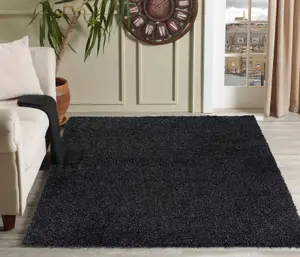 Serdim Rugs Plain Living Room Shaggy Area Rugs Anthracite 200x290 cm