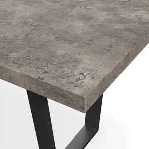 Aria Dining Table And Chairs -  Concrete Effect Table Top w Black Legs + Monza Linen Dining Chair Set Of 6 (Grey)