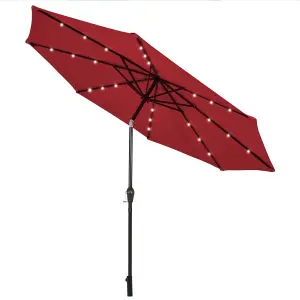 Costway 3M Garden Parasol 24 Solar Power LED Lights Patio Umbrella with Tilt and Crank Handle Wine Red