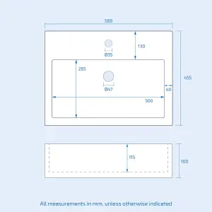 Nes Home Rectangle 580 mm Large Counter Top or Wall Hung Basin