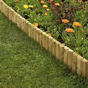 Pack of 3 Wooden Log Picket Fence Panels Garden Wood Lawn Border Flower Edging Fencing Easy To Fix Timber  - 150 X 1000 mm