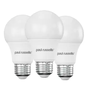 paul russells LED GLS Dimmable Bulb Edison Screw ES E27, 8.5W 806Lumens 60w Equivalent, 4000K Cool/Natural White Light, Pack of 3