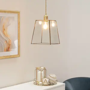 ValueLights Susie Pair of - Gold Metal and Clear Glass Lantern Easy Fit Ceiling Light Shade