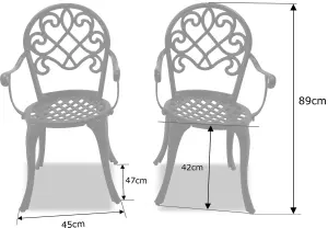 Centurion Supports Prego 2-Large Garden and Patio Bistro Chairs with Armrests in Cast Aluminium Black