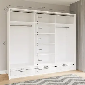 Sliding Door Wardrobe MARSYLIA 255cm White Gloss