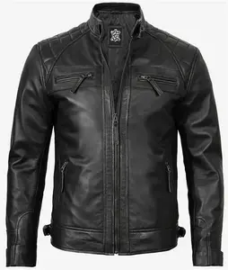 Black Slim Fit Leather Jacket | Mens Motorcycle Leather Jacket