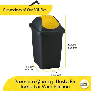 Home Centre Swing Lid Top Plastic Waste Bin 30 Litre Yellow-Black