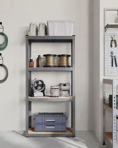 SONGMICS 4-Tier Storage Rack, Boltless Steel Shelving Unit, Shelf, for Garage and Shed, Grey