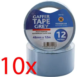 Pack Of 10 Grey Gaffer Tape Duct Gaffer Strong Waterproof Cloth Multipurpose 48m X 12m