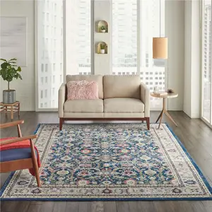 Navy/Multicolor Luxurious Traditional Persian Easy to Clean Floral Rug For Dining Room Bedroom And Living Room-61 X 183cm (Runner)