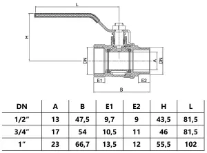 Invena 1/2 Inch Inline Water Ball Valve Quarter Turn Steel Handle DN15 Female x Male Thread