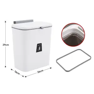 White Door Hanging Kitchen Trash Bin Rubbish Can Home Waste Recycle 9 L