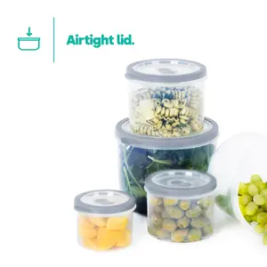 LIVIVO Set of 5 Cylinder Storage Containers with Grey Lids - BPA Free, Stackable & Airtight Plastic Pantry Organiser