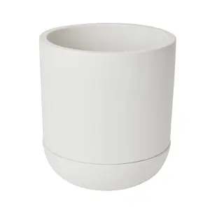 GoodHome White Concrete Plant pot (Dia) 20.5cm, (H)22cm, 4.8L