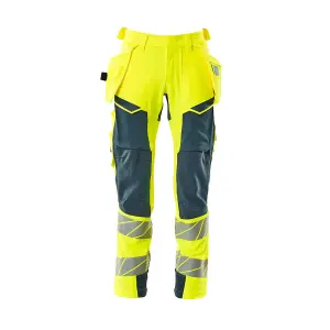 Mascot Accelerate Safe Trousers with Holster Pockets - Hi-Vis Yellow/Dark Petroleum   (32.5) (Leg Length - Long)