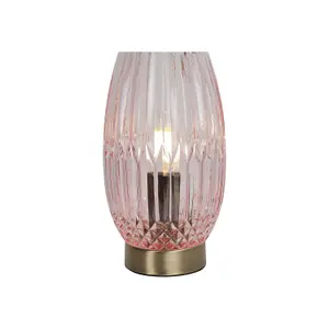 First Choice Lighting Facet Antique Brass with Pink Faceted Glass Table Lamp