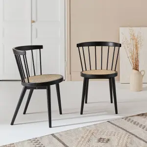 sweeek. Pair of wood and cane dining chairs Nora Black 54x54x76.5 cm