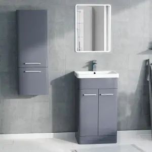 Nes Home 500mm Freestanding Grey Basin Vanity & 350mm Wall Hung Tall Cabinet Set