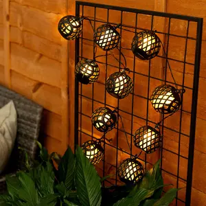 ValueLights Set of 10 Black Lantern Solar String Lights Outdoor Garden with Flame Effect Solar Powered Fairy Lights Warm White