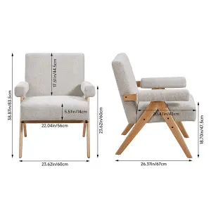 60 x 67 x 83.5cm Beige Linen Upholsteried Armchair with Wooden Legs for Living Room Bedroom