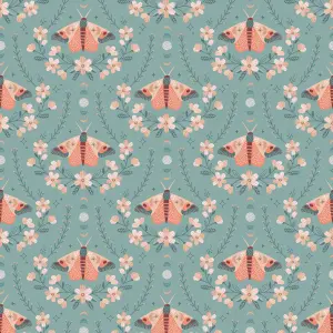 Bobbi Beck eco friendly Teal cute butterfly and flower Wallpaper