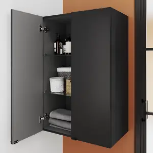 GoodHome Imandra Matt Black Double Deep Wall cabinet (W)600mm (H)900mm