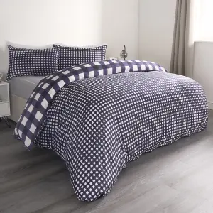 Gingham Duvet Cover Reversible Bedding Set, Navy - King